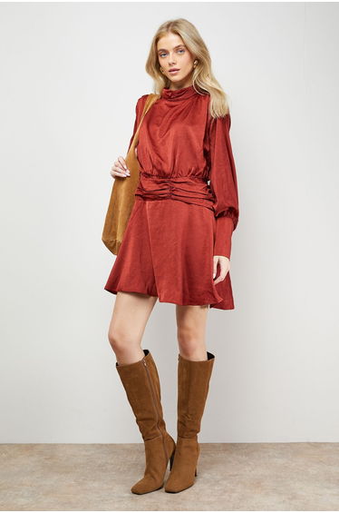 Volume Shoulder Western Mini Dress
