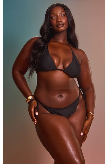 Plus Mix & Match Tie Side Black Bikini Bottoms
