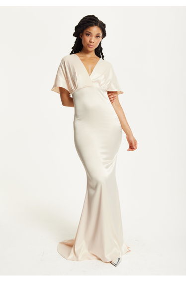 Short Sleeve Light Champagne Maxi Dress