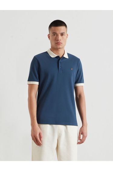 Clement Contrast Collar Polo Shirt Blue