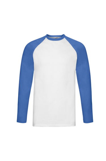 Fruit of the Loom Mens Contrast Long-Sleeved Baseball T-Shirt - White/Royal Blue