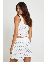 Polka Dot Scoop Neck Crop Top And Sweat Short Set - white - 1