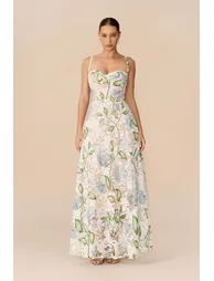 Summer Serenade Multi Floral Print Lace Maxi Dress