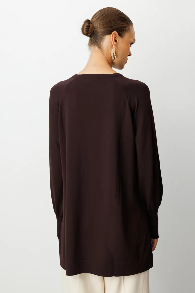 Mizalle Round Neck Balloon Sleeve Rayon Tunic - 2