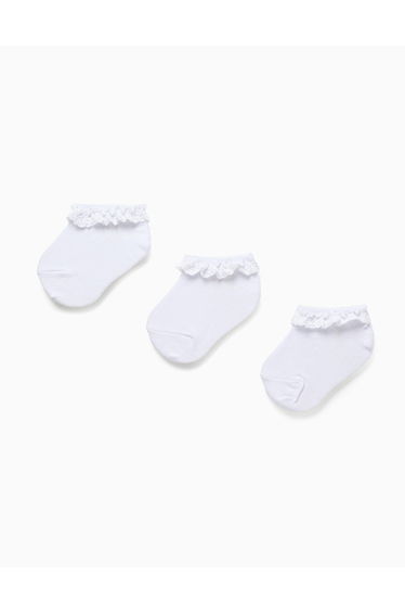 Pack Of 3 Pairs Of Ankle Socks With Lace Detail For Baby Girls, White