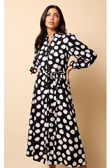 Saffron and Amber Monochrome Spot Print Midi Dress