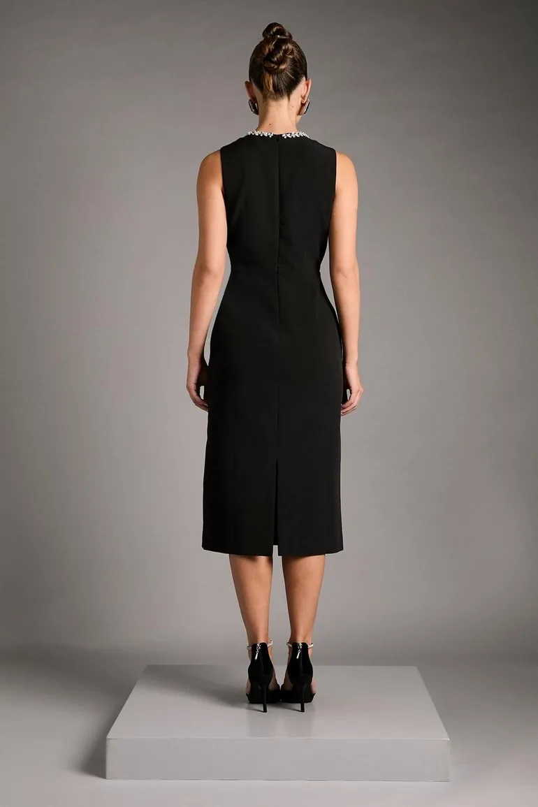 Sleeveless Crepe Midi Dress With Diamante Bow Detail - 2