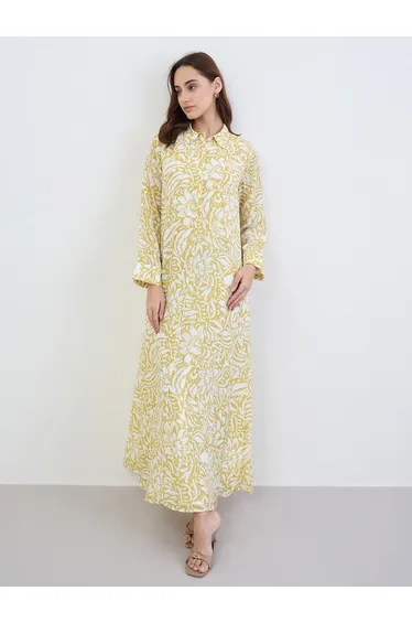 جلابية نسائي بطبعة أزهار - أصفر