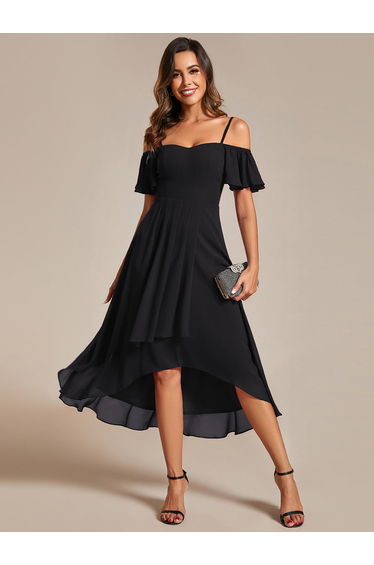 pretty JORDANE|Plus Size Cold Shoulder Sweetheart Necklin Chiffon Midi Wedding Guest Dress