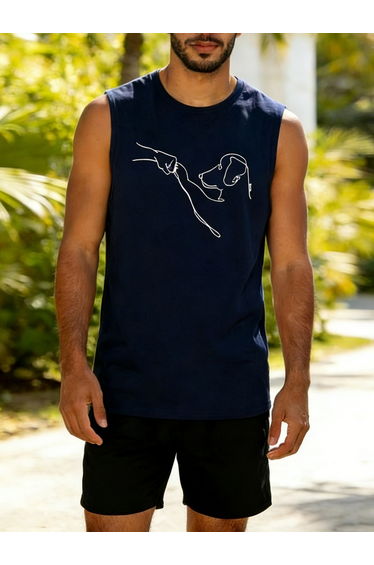 Men Dark Blue Graphic Print Round Neck Tank and Shorts Co-Ords