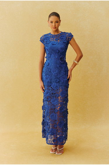 Made For Moments Blue Floral Lace Cap Sleeve Maxi Dress