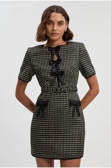 Petite Tailored Tweed Bow Detail Mini Dress