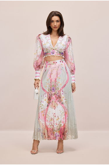 Regina Floral Print Crop Top & Pleated Skirt Set