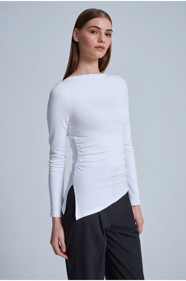 Dilvin Slim-Fit Boat Neck Long-Sleeved Blouse