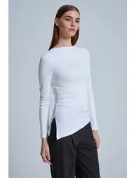 Dilvin Slim-Fit Boat Neck Long-Sleeved Blouse