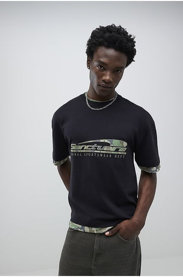 Black Oversized Fit Camo Sanctuaire T-Shirt