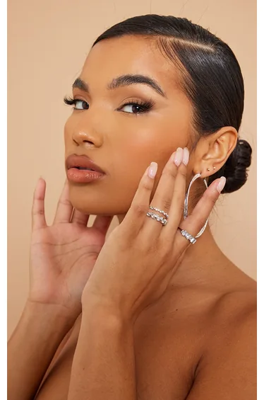 Recycled Silver Diamante Three Set Stacking Rings