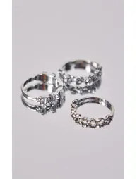 Recycled Silver Diamante Three Set Stacking Rings - 2