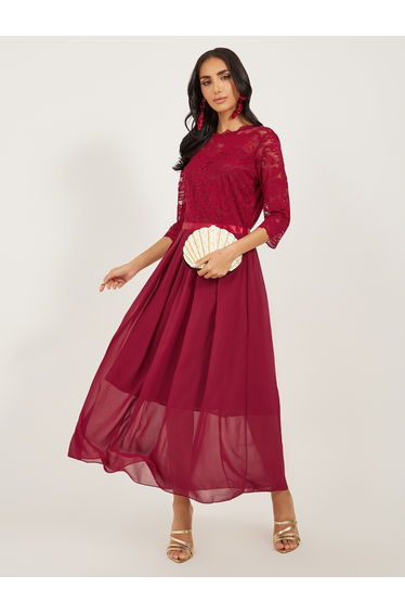 Lace Round Neck A-Line Maxi Dress
