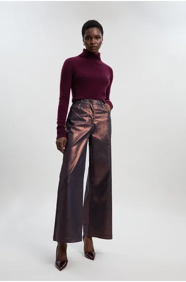 بنطلون جينز بأرجل عريضة ميتاليك بمظهر دينيم - للمقاسات الصغيرة