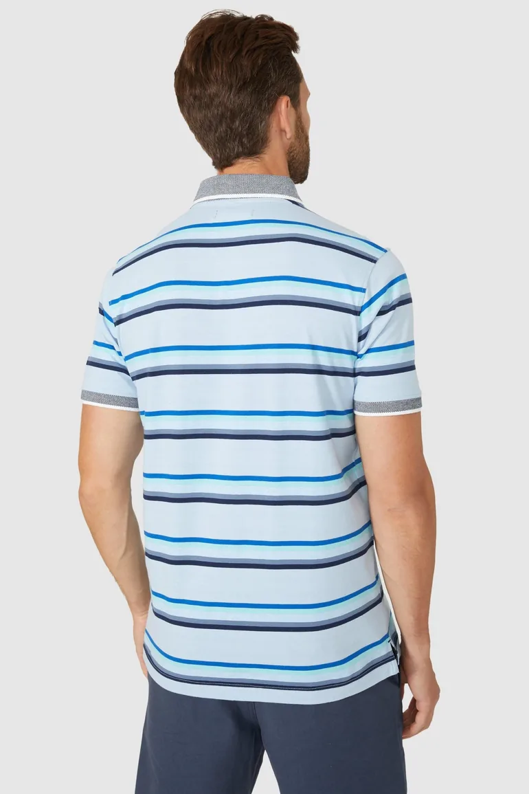 Short Sleeve Varied Stripe Polo - light blue - 1