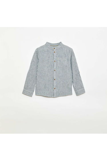 Striped linen blend shirt BLUE