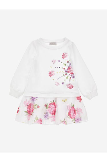 Monnalisa Girls Floral Sweater Dress in White