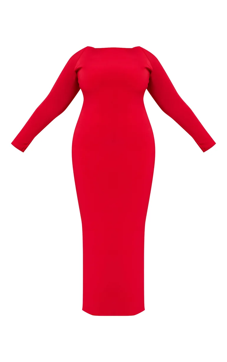 deep red long sleeve dress Long Sleeve Plunge V Neck Draped Maxi Dress Red