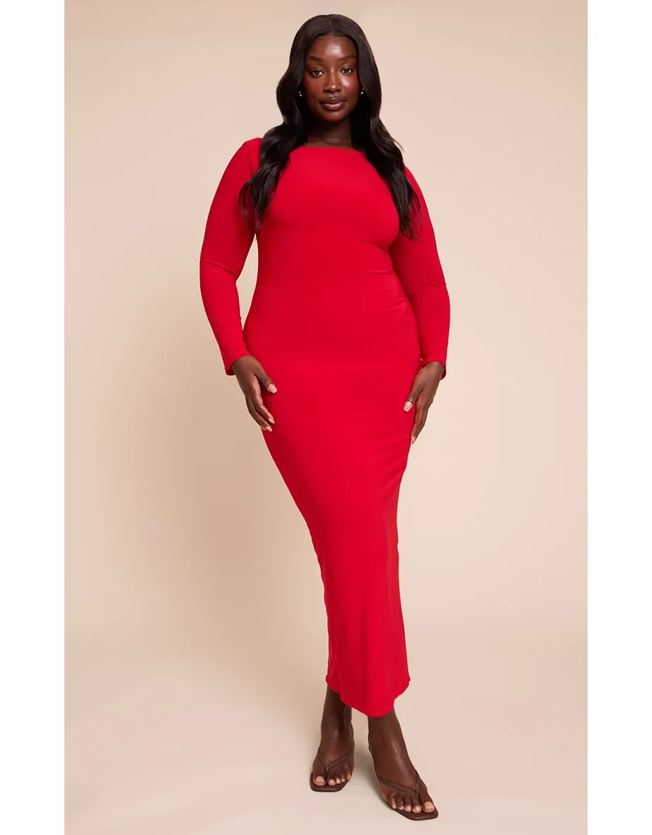 red long sleeve dress plus size Final Sale Cutout Ruched BodyCon with Front Slit in Our size is Asian size Plus size made to measure