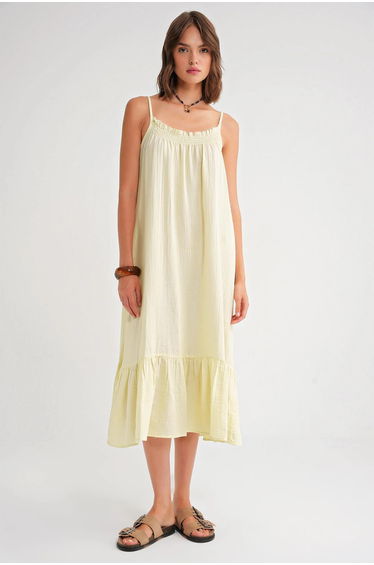 Mixray Midi Muslin Dress with Ruffle Detail
