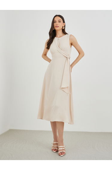 Sleeveless Twist Front A-Line Midi Dress