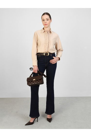 Ruffled Detail Poplin Buttoned Shirt