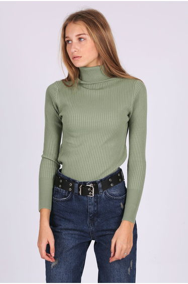 Women's Green Turtleneck Knitwear Sweater