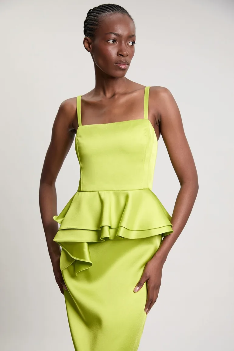 Bonded Satin Peplum Pencil Woven Midi Dress - 1