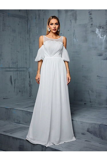 Leely Elegant Round Neck Cold Shoulder Evening Gown