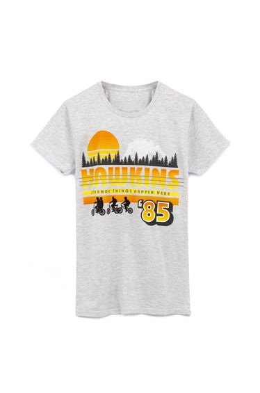 Stranger Things Mens Hawkins Town 85 T-Shirt - Grey