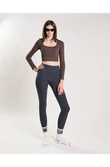 Agon Women's Brown Long Sleeve Square Neck Top