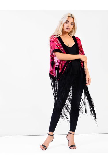 Glamorous Pink Paisley Devore Tassel Kimono