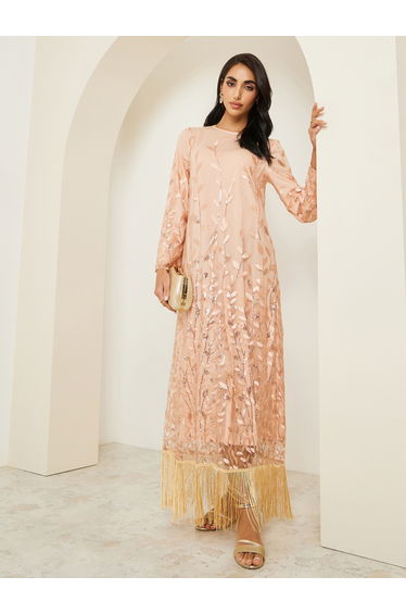 Women Peach Embellished Maxi Jalabiya