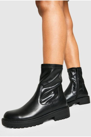 Wide Fit Chunky Block Heel Shoe Boot - black