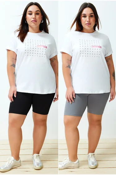 Black-Grey 2 Pack Biker Knitted Tights