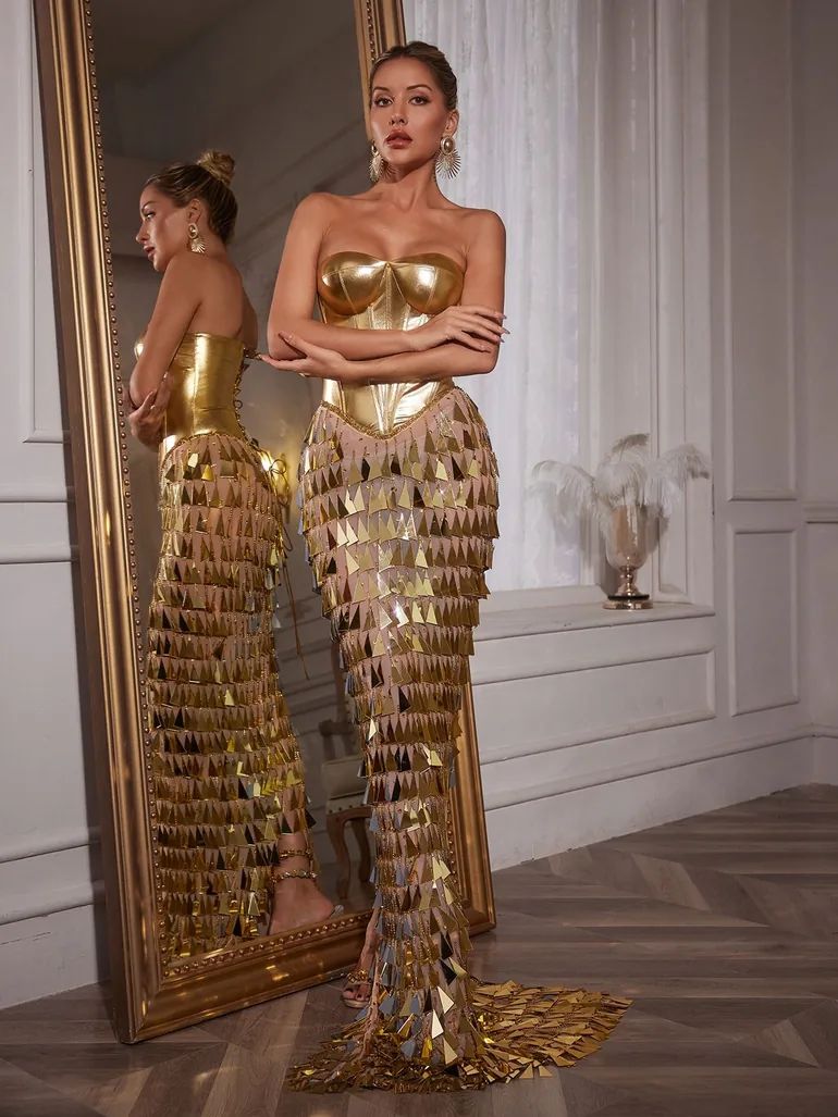 gold fringe maxi dress ASOS DESIGN panelled cami fringe maxi dress in gold