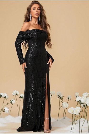 Leely Women's Elegant Off The Shoulder Long Sleeve Prom Dress