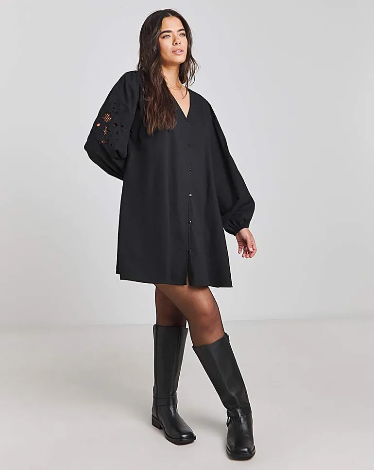black embroidered swing dress Black Bat Embroidered Swing Dress ModCloth