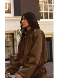 Khaki Funnel Neck Balloon Jacket - 2