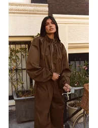 Khaki Funnel Neck Balloon Jacket - 1