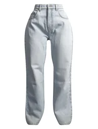 PRETTYLITTLETHING Petite Light Blue Wash High Rise Straight Leg Jeans - 4