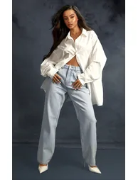 PRETTYLITTLETHING Petite Light Blue Wash High Rise Straight Leg Jeans