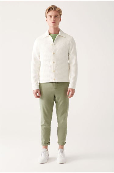 Men's Ecru Classic Collar Cotton Standard Fit Normal Cut Quilted Jacket