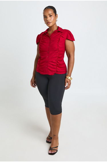 Plus Ruched Fitted Shirt - red